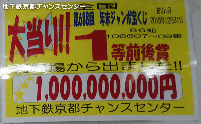 年末ジャンボ宝くじで1等10億円を発売した売り場