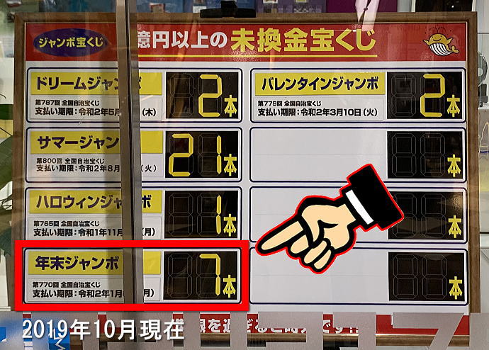 年末ジャンボ宝くじ2018(第770回全国自治宝くじ)1億円以上の未換金一覧表